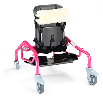 A pink Rifton Mobile Stander