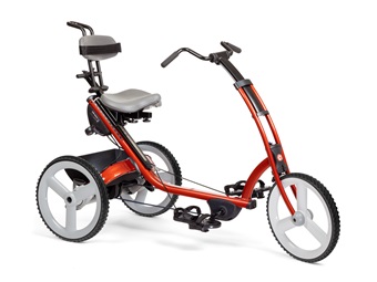 A large red Rifton Tricycle