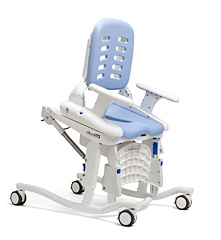 The Rifton HTS shown as a sit-to-stand toilet with tilt features.