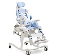 The Rifton Hygiene and Toileting System product with features like armrests and tilt-in-space help properly position and transfer children with disabilities.