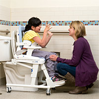 The Rifton Hygiene Toileting System configurations guidelines showing the HTS being used over the toilet.