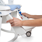 The Rifton Hygiene Toileting System showing guidelines for the footboard angle adjustment feature.