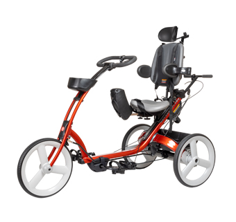 glamour shot of a pink adaptive tricycle for people with cerebral palsy