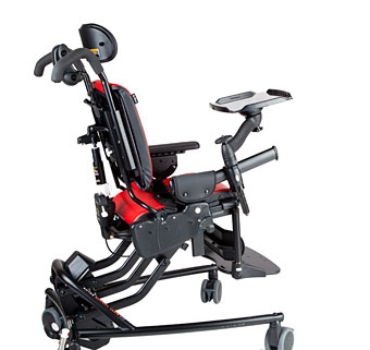 The Rifton Activity Chair shown with the communication tray attached for viewing devices