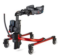A glamour shot of a red E-Pacer gait trainer from Rifton.