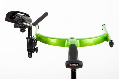 Arm prompt angled in on a Rifton Pacer gait trainer.