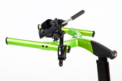 Arm prompt angling up on a green Rifton Pacer gait trainer.