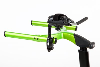 Arm prompt positioned far forward on a green Rifton Pacer gait trainer.