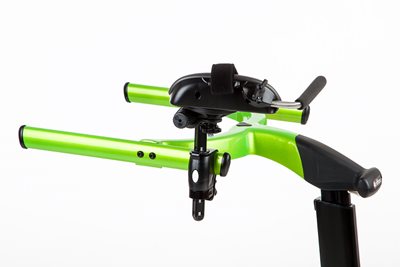 Arm prompt positioned forward on a green Rifton Pacer gait trainer.