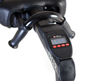 An upclose view of the scale on the Rifton E-Pacer Gait Trainer
