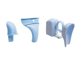 Three deflector options for the Rifton HTS (Hygiene and Toileting System).