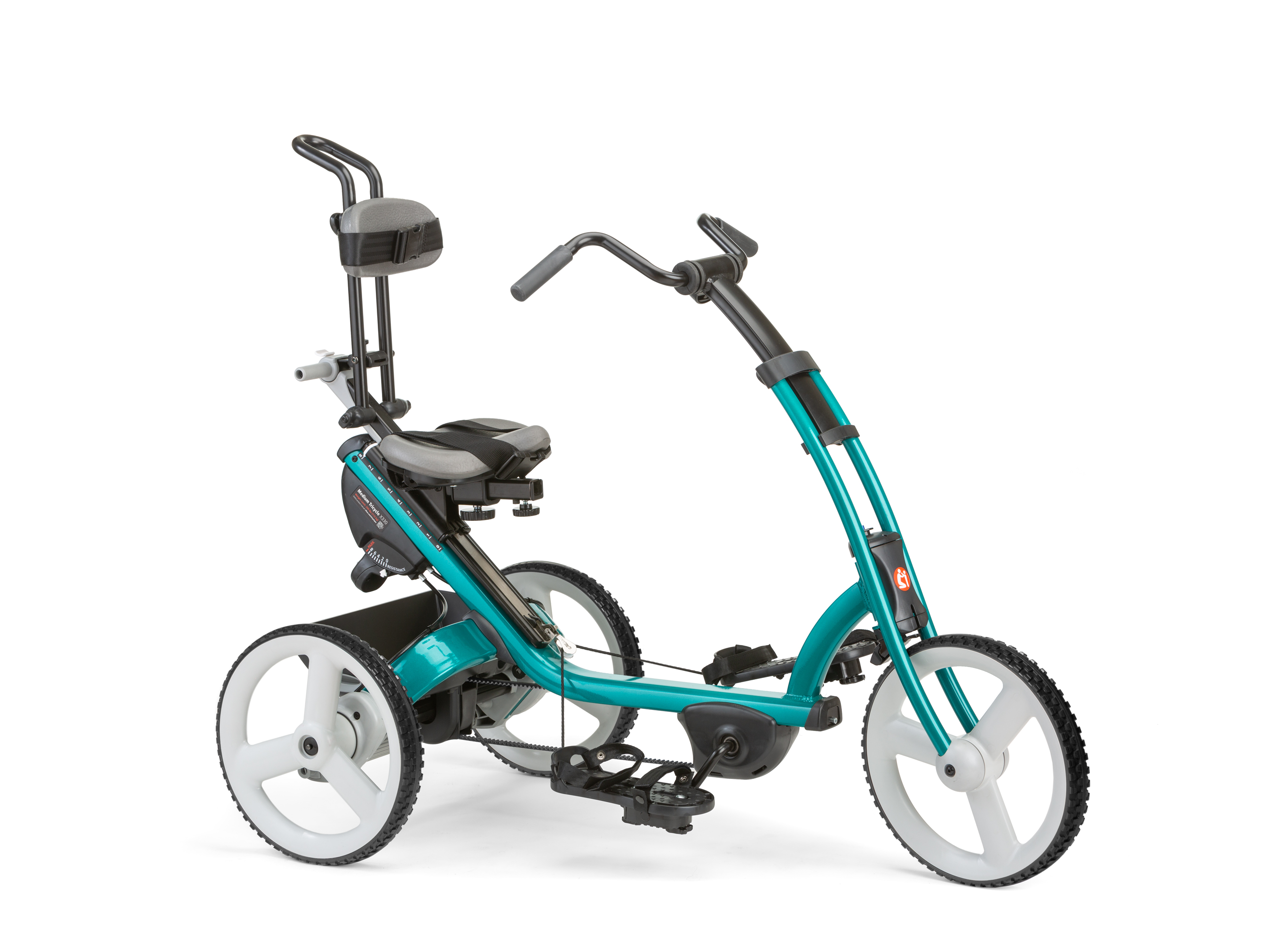 A teal medium Rifton Tricycle