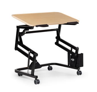 A red Rifton adaptive tricycle