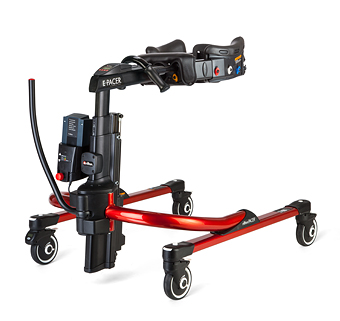 red Rifton E-Pacer, a lift and gait training device, on a white background