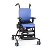 A red Hi/Lo base Rifton Activity Chair