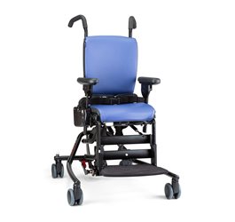 A red Hi/Lo base Rifton Activity Chair