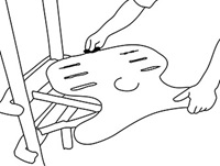 a line drawing of two hands adjusting the pivot latch handle on the Rifton Support Station.