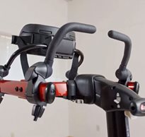 The handlebars and chest pad on the Rifton Pacer gait trainer